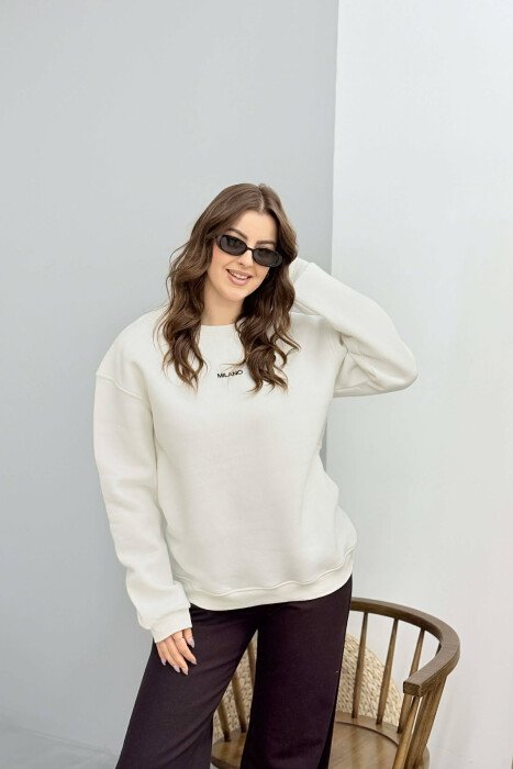 MILANO WRITTING FLUFFY WOMEN SWEATSHIRT WHITE-E BARDHE - 