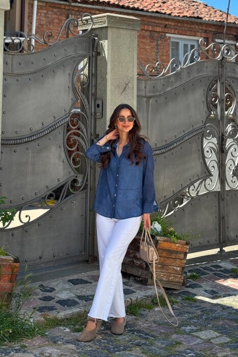 MODERN PRINT ELEGANT WOMAN SHIRT BLUE/BLU - 2