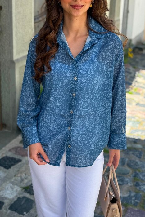 MODERN PRINT ELEGANT WOMAN SHIRT LIGHTBLUE/BZ - 4