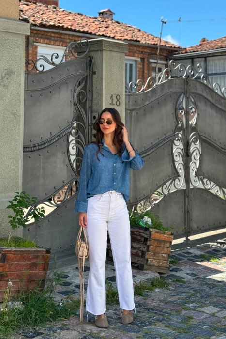 MODERN PRINT ELEGANT WOMAN SHIRT LIGHTBLUE/BZ - 6