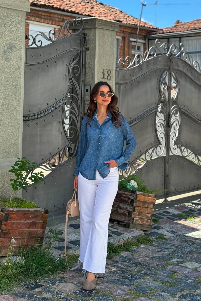MODERN PRINT ELEGANT WOMAN SHIRT LIGHTBLUE/BZ - 7