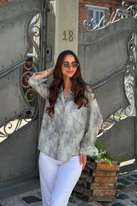 MODERN PRINT ELEGANT WOMAN SHIRT WHITE-E BARDHE - 3