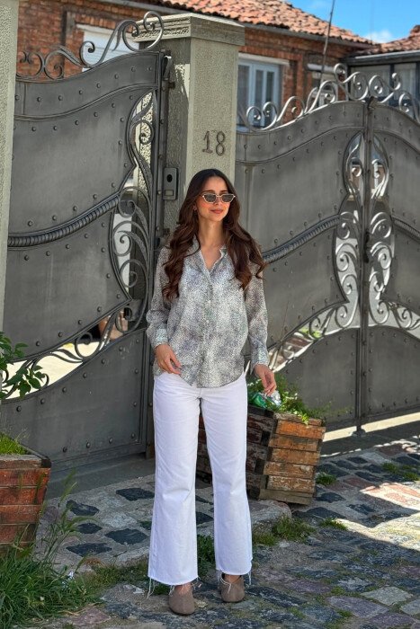 MODERN PRINT ELEGANT WOMAN SHIRT WHITE-E BARDHE - 5