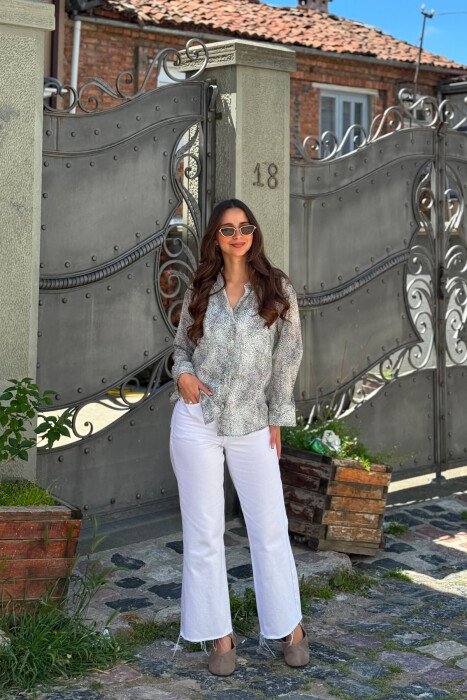 MODERN PRINT ELEGANT WOMAN SHIRT WHITE-E BARDHE - 6