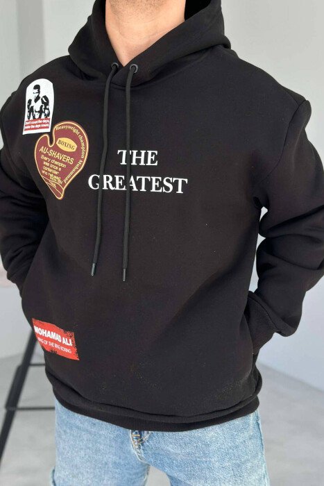 HOODIE PËR MESHKUJ ME IMAZHIN E MOHAMAD ALI NË NGJYRËN E ZEZË - KLAUDIO FASHION