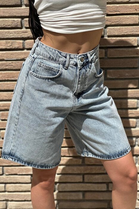 MOM STYLE WOMAN SHORT JEANS LIGHTBLUE/BZ - KLAUDIO FASHION