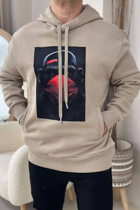 MONKEY DESIGN MEN HOODIE BEIGE/BEZHE - KLAUDIO FASHION
