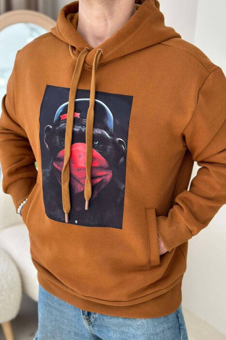 MONKEY DESIGN MEN HOODIE BROWN/KAFE - KLAUDIO FASHION