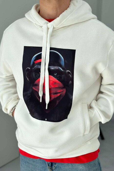 MONKEY DESIGN MEN HOODIE WHITE-E BARDHE - KLAUDIO FASHION