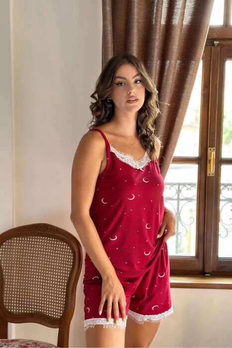 MOON DESIGN TANK+SHORTS WOMEN PYJAMA BURGUNDY/VISHNJE - KLAUDIO FASHION