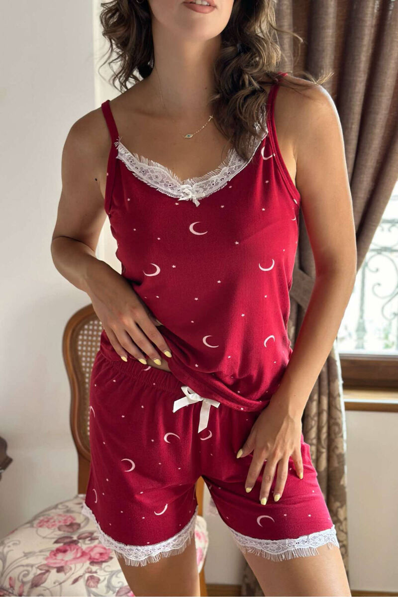 MOON DESIGN TANK+SHORTS WOMEN PYJAMA BURGUNDY/VISHNJE - 3