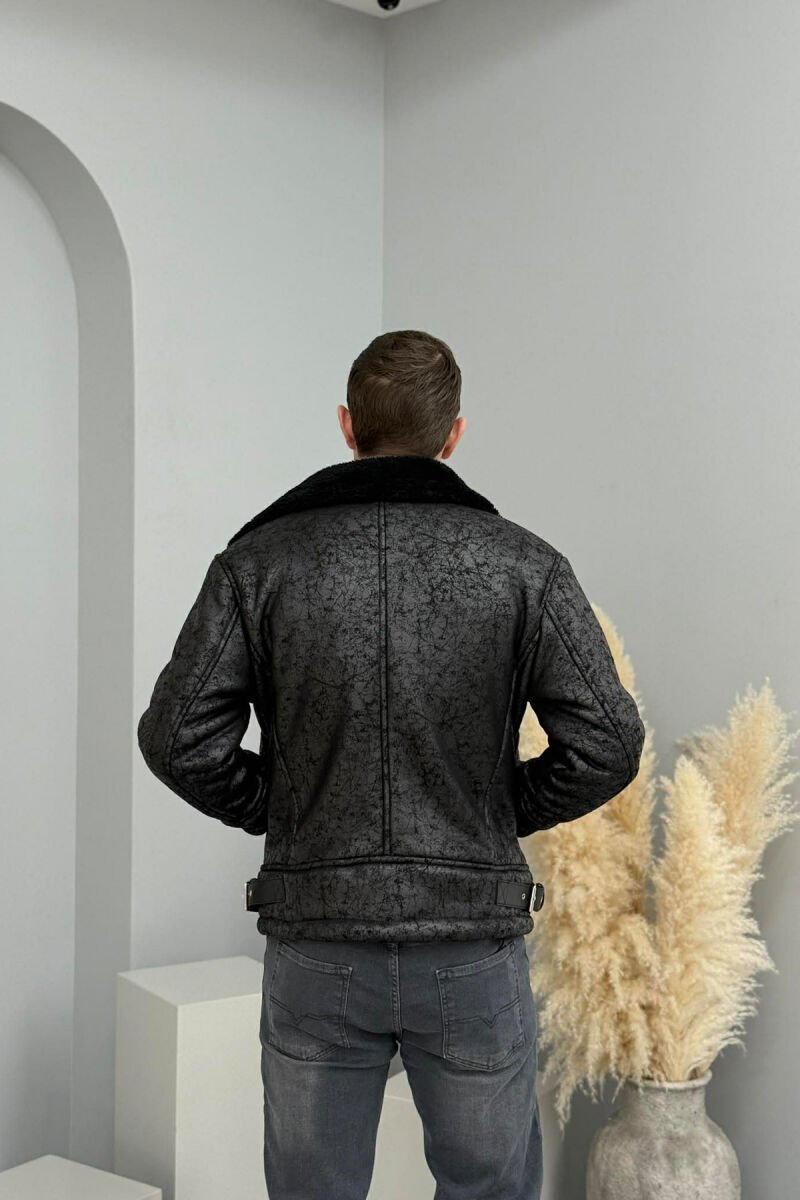 NECK AND BOTTOM BELTED FLUFFY MEN PUFFER JACKET BLACK/ E ZEZE - 5