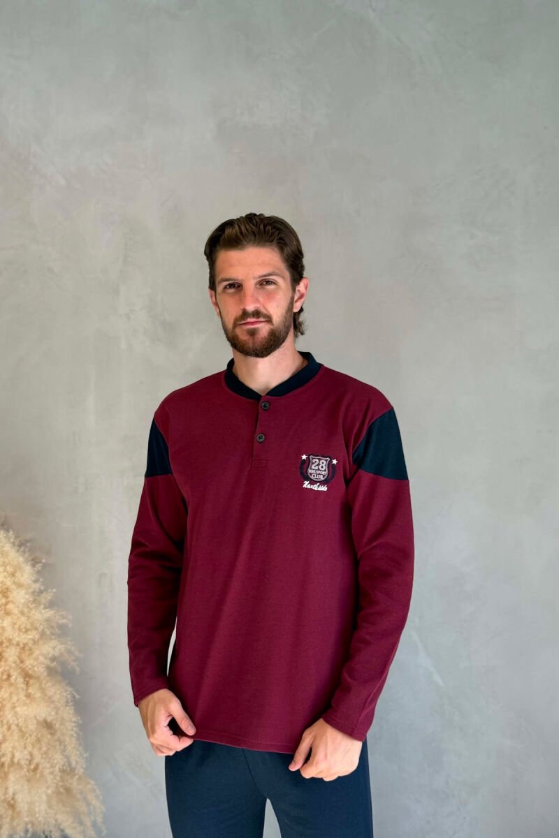 NECK BUTTONS SWEATSHIRT+TROUSERS MEN PYJAMAS BURGUNDY/VISHNJE - 3