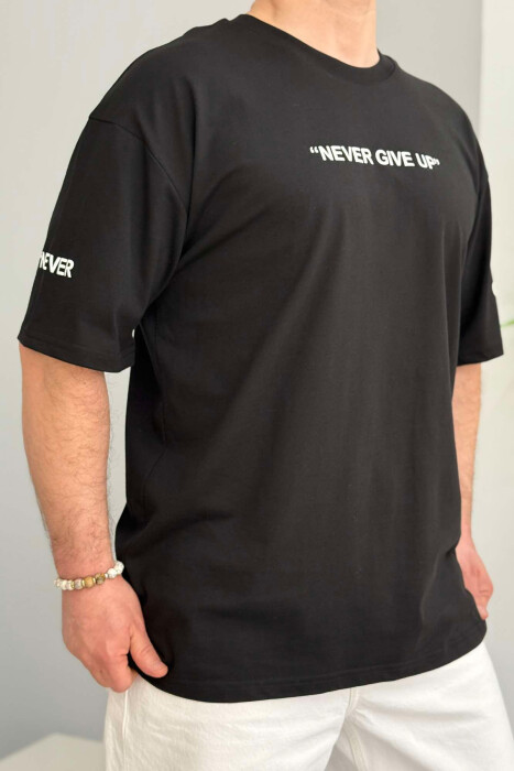 NEVER GIVE UP WRITTING ONE COLOR MEN T-SHIRT BLACK/ E ZEZE - 3