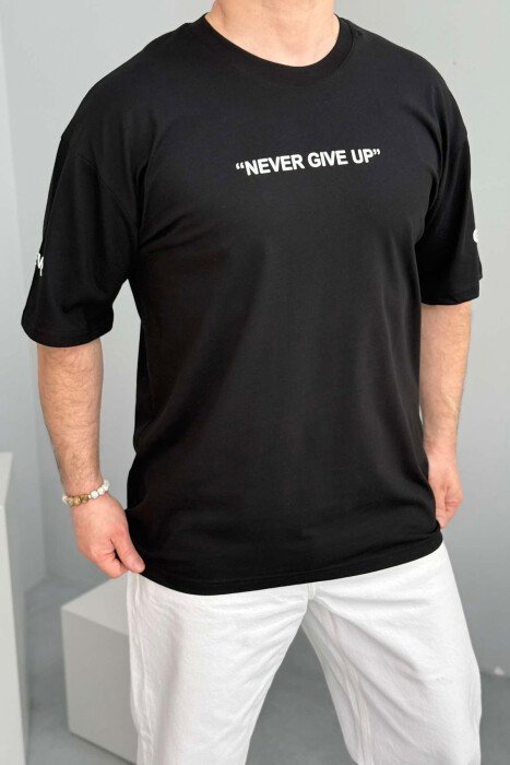 NEVER GIVE UP WRITTING ONE COLOR MEN T-SHIRT BLACK/ E ZEZE 