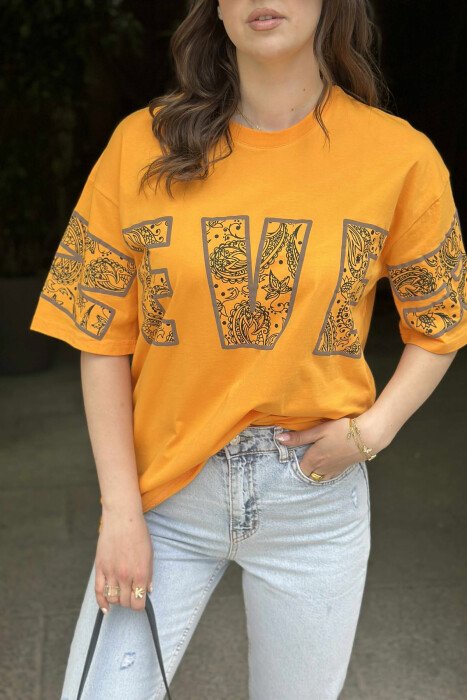 NEVER WRITTING SIMPLE WOMEN T-SHIRT MUSTARD/MUSTARDE - 4