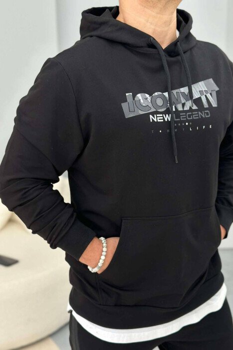 HOODIE NJË NGJYRËSHE ME SHKRIM NEW LEGEND NË NGJYRË TË ZEZË - KLAUDIO FASHION