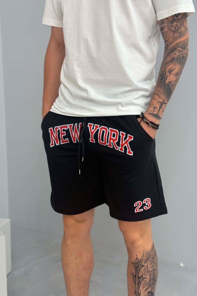 NEW YORK 23 WRITTING MEN SHORT SWEATPANTS BLACK/ E ZEZE - 2