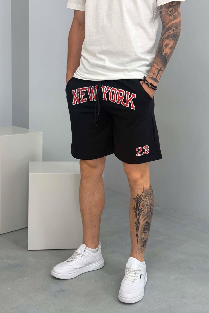 NEW YORK 23 WRITTING MEN SHORT SWEATPANTS BLACK/ E ZEZE - 4