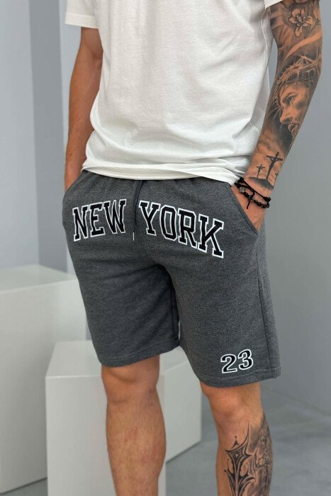 NEW YORK 23 WRITTING MEN SHORT SWEATPANTS DARK GREY/GEE - 2