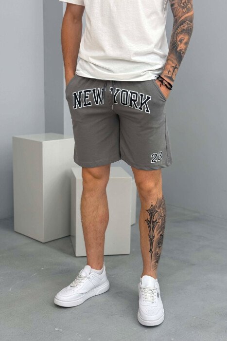 NEW YORK 23 WRITTING MEN SHORT SWEATPANTS GREY ASH/GRI HIRI - 4