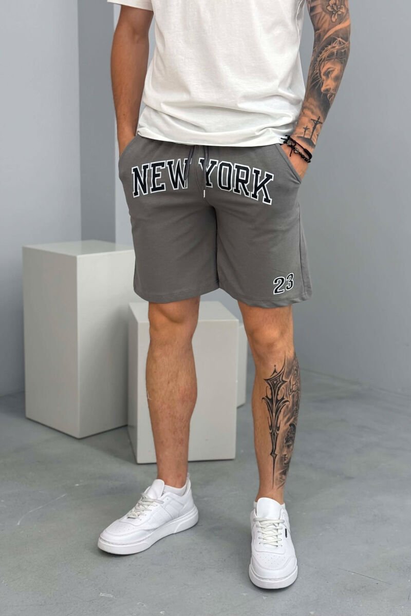 NEW YORK 23 WRITTING MEN SHORT SWEATPANTS GREY ASH/GRI HIRI - 4