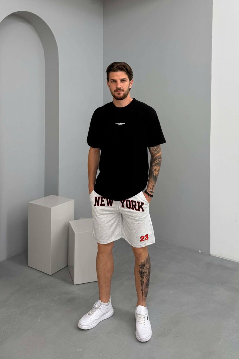 NEW YORK 23 WRITTING MEN SHORT SWEATPANTS LIGHT GREY/GZ - 1