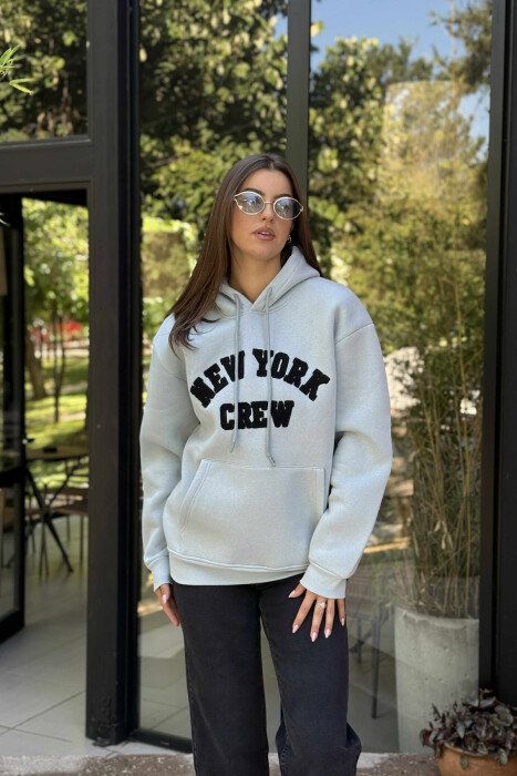 NEW YORK FLUFFY ONE COLOR WOMEN HOODIE LIGHTBLUE/BZ - 2