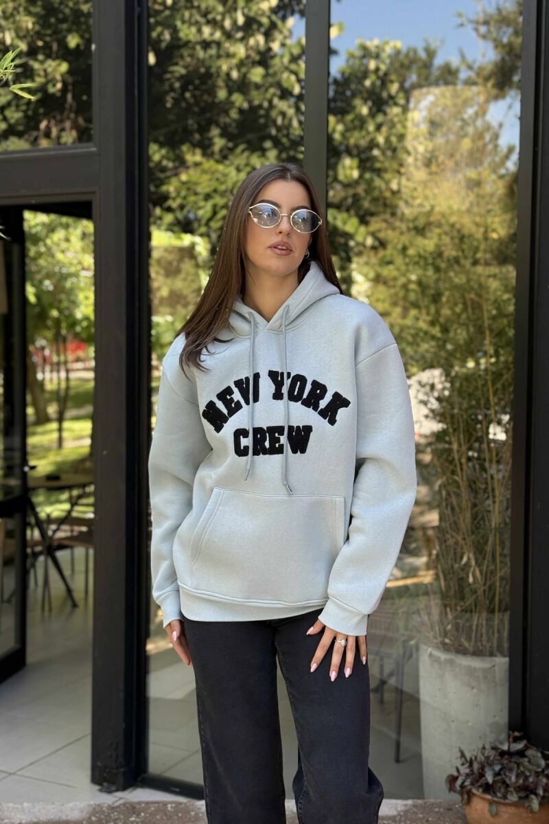 NEW YORK FLUFFY ONE COLOR WOMEN HOODIE LIGHTBLUE/BZ - 2