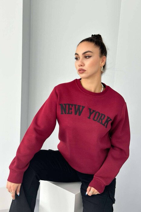 NEW YORK FLUFFY SIMPLE COTTON WOMAN SWEATSHIRT BURGUNDY/VISHNJE - 1