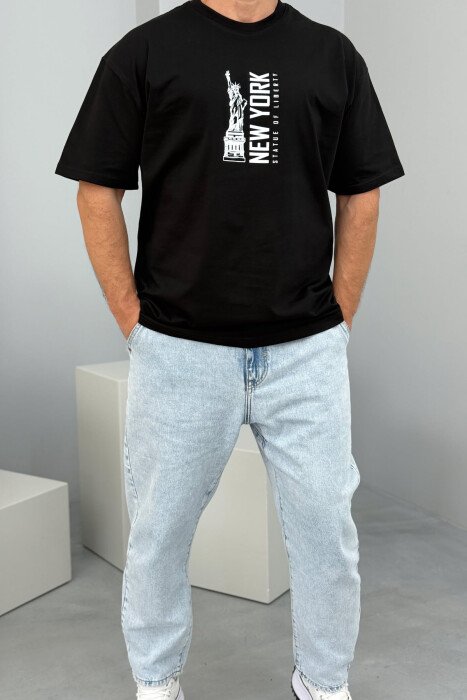 NEW YORK WRITTING BACK IMAGE MEN T-SHIRT BLACK/ E ZEZE - 