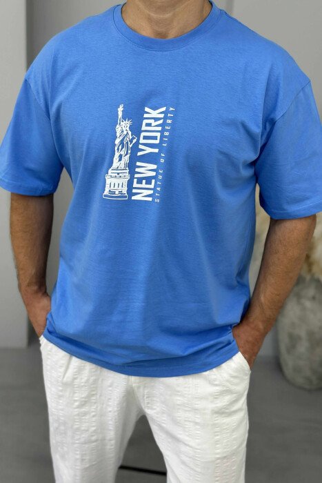 NEW YORK WRITTING BACK IMAGE MEN T-SHIRT LIGHTBLUE/BZ - 