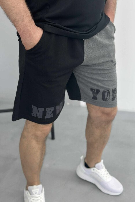 NEW YORK WRITTING MEN SHORT SWEATPANTS BLACK/ E ZEZE - 1
