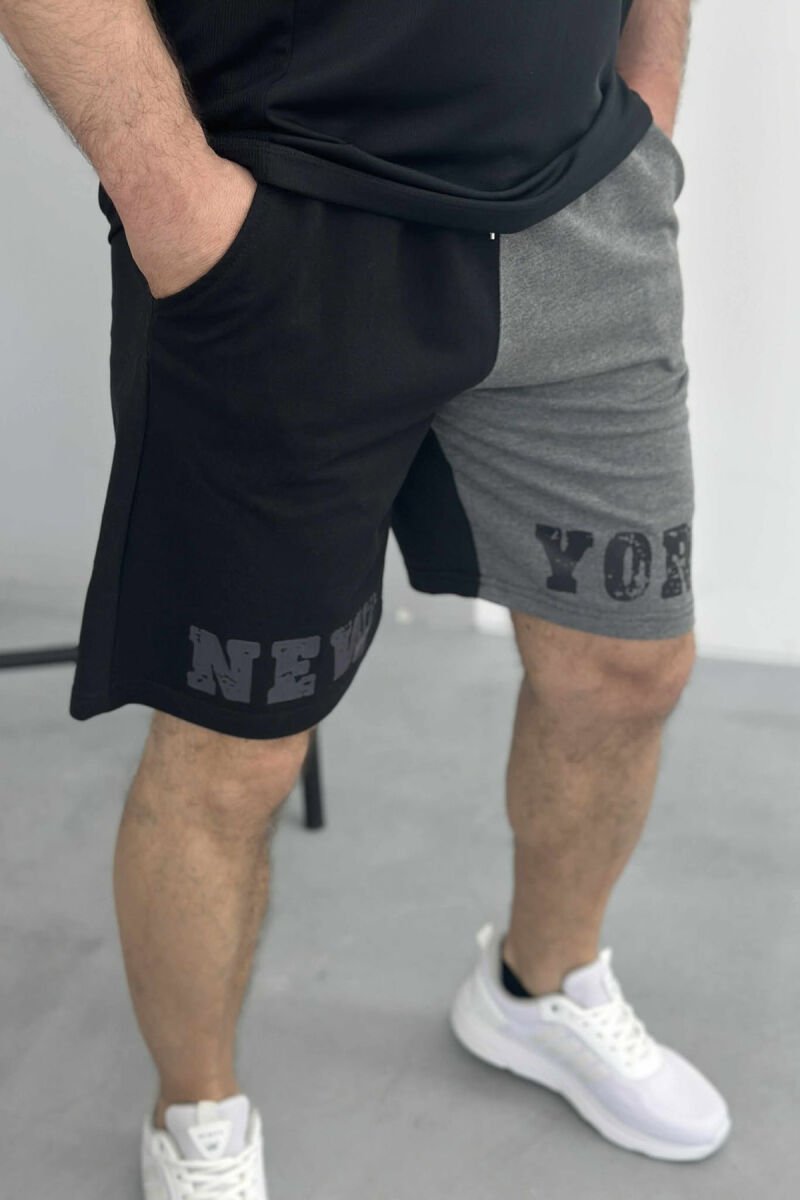 NEW YORK WRITTING MEN SHORT SWEATPANTS BLACK/ E ZEZE - 1