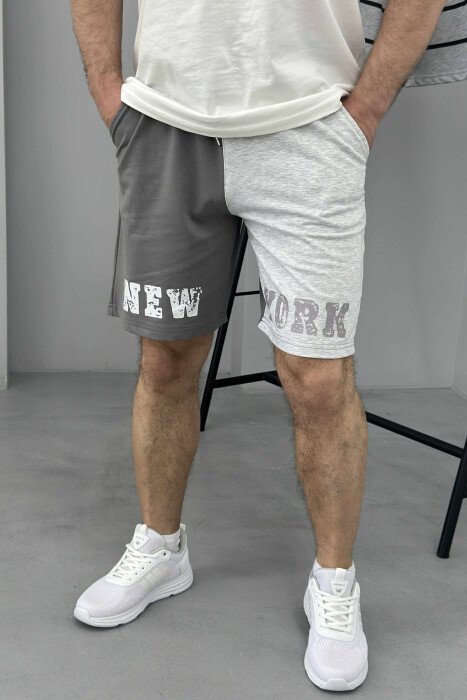 NEW YORK WRITTING MEN SHORT SWEATPANTS DARK GREY/GEE - 1