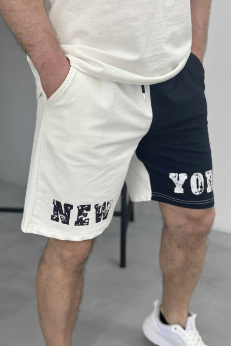 NEW YORK WRITTING MEN SHORT SWEATPANTS WHITE-E BARDHE - KLAUDIO FASHION