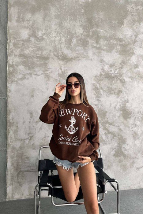 NEWPORT LOGO WOMEN SWEATSHIRT BROWN/KAFE - KLAUDIO FASHION