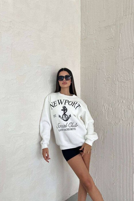 NEWPORT LOGO WOMEN SWEATSHIRT WHITE-E BARDHE - KLAUDIO FASHION