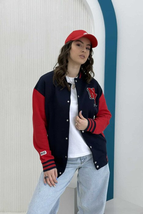 XHAKETË BOMBER ME PUSH PËR FEMRA NË NGJYRËN BLU E ERRËT - KLAUDIO FASHION