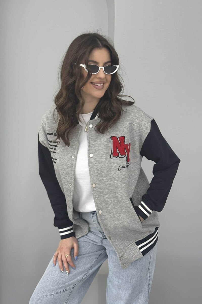 NY LOGO WRITTINGS FLUFFY BOMBER WOMEN JACKET GREY/GRI - 1