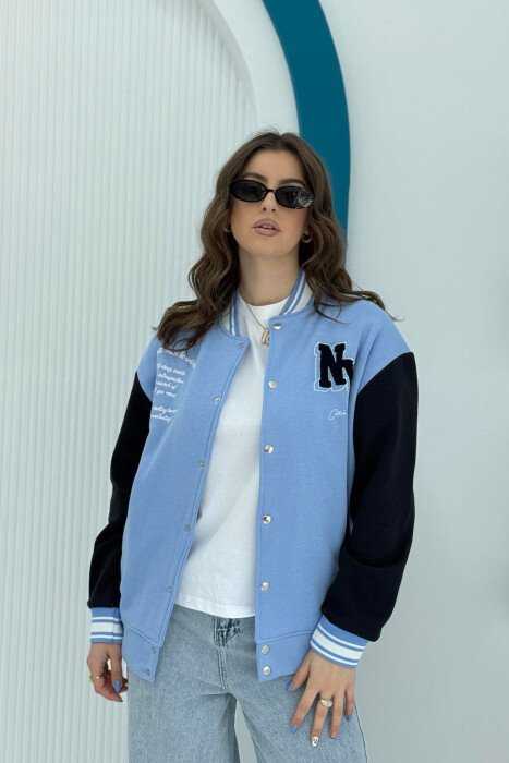 NY LOGO WRITTINGS FLUFFY BOMBER WOMEN JACKET LIGHTBLUE/BZ - 1