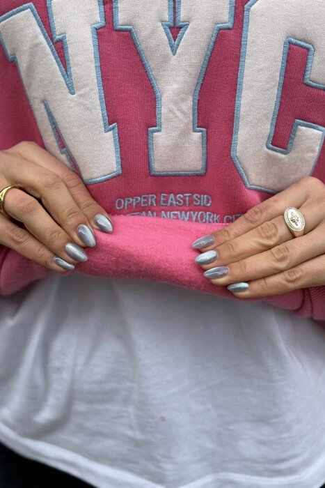 NYC WRITTING FLUFFY ZIPPER NECK WOMEN SWEATSHIRT PINK/ROZE - 5
