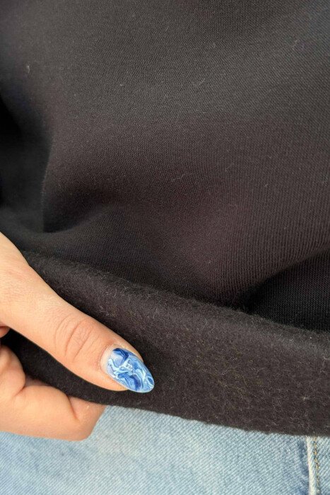 NYC WRITTING FLUFFY ZIPPER NECK WOMEN SWEATSHIRT BLACK/ E ZEZE - 3