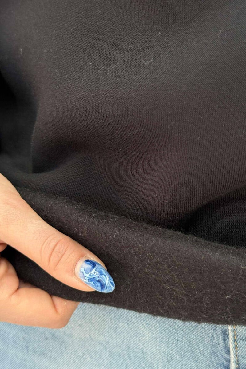 NYC WRITTING FLUFFY ZIPPER NECK WOMEN SWEATSHIRT BLACK/ E ZEZE - 3