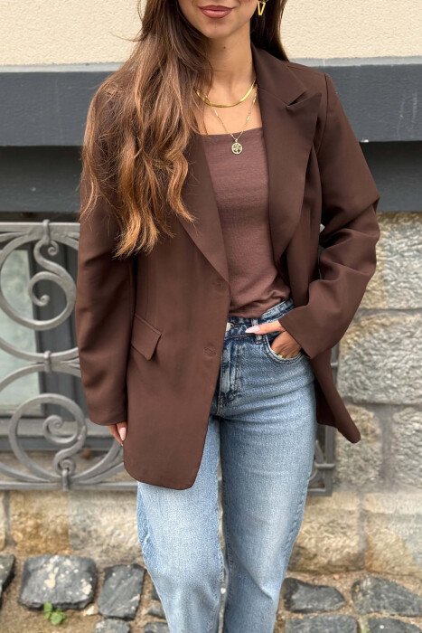 ONE COLOR SIMPLE WOMAN JACKET BROWN/KAFE - 3