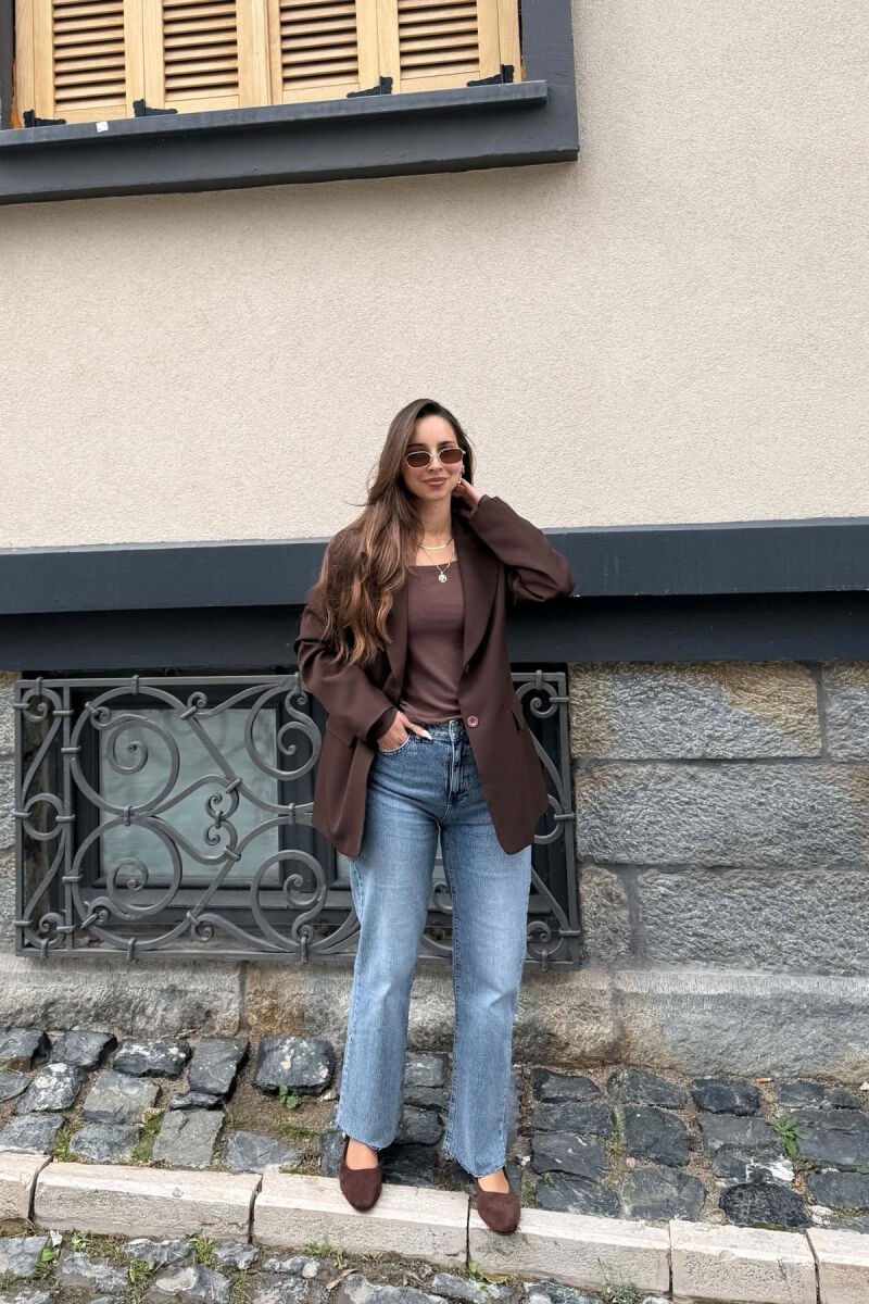 ONE COLOR SIMPLE WOMAN JACKET BROWN/KAFE - 4