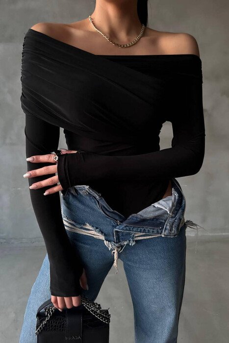 OFF SHOULDER ONE COLOR BODY BLACK/ E ZEZE - KLAUDIO FASHION