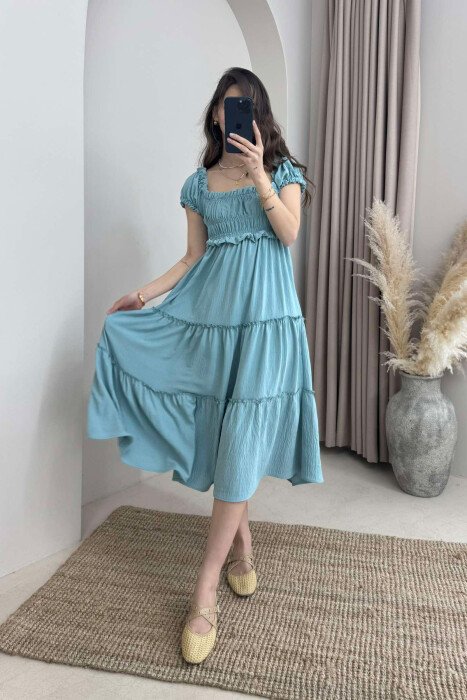 OFF SHOULDER ONE COLOR WOMEN DRESS BLUE STONE/GK - 3