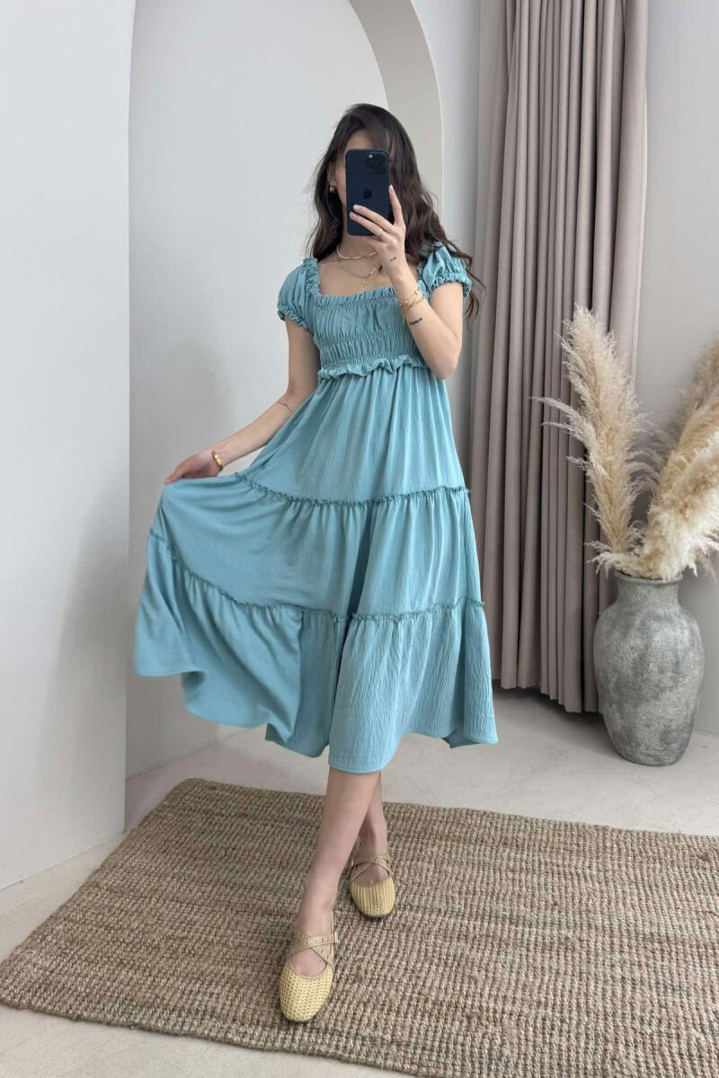 OFF SHOULDER ONE COLOR WOMEN DRESS BLUE STONE/GK - 3