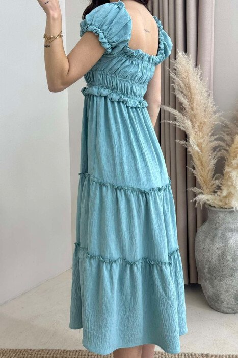 OFF SHOULDER ONE COLOR WOMEN DRESS BLUE STONE/GK - 5